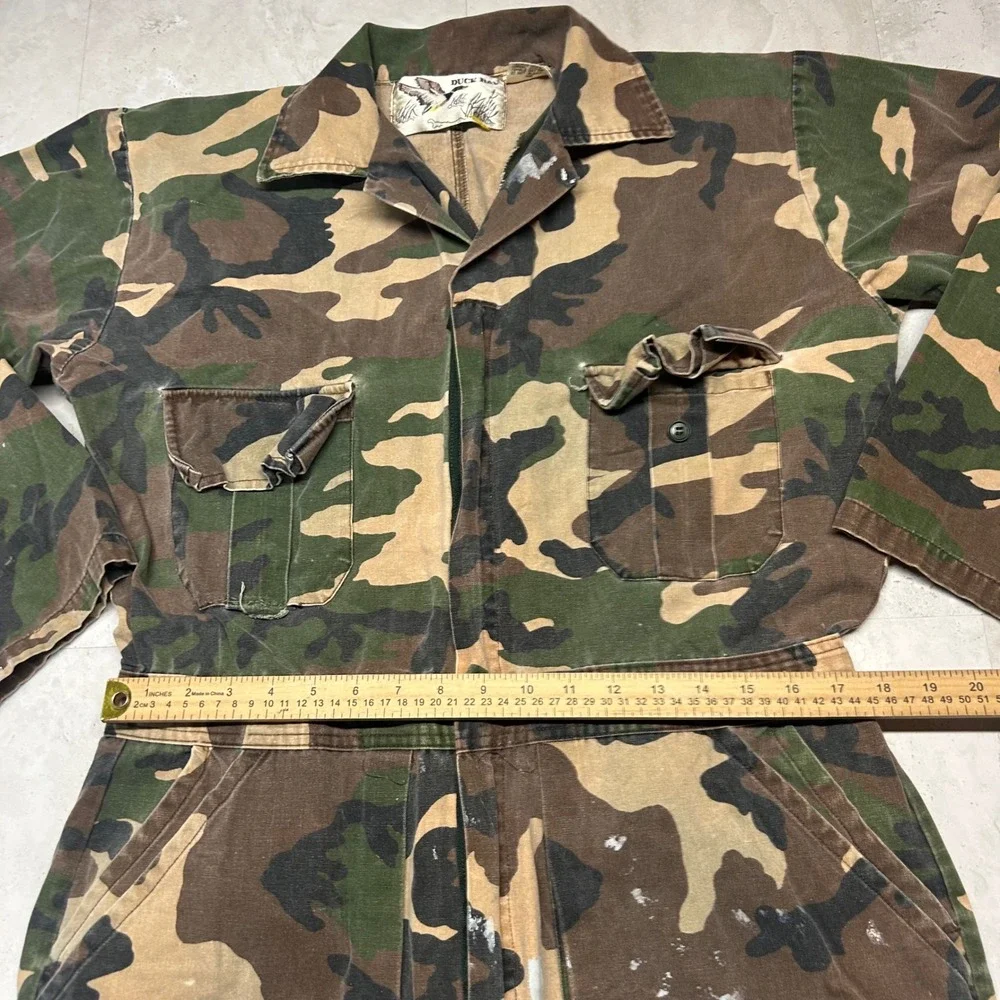 Duck Bay Camo Coveralls Green Brown Mens Medium Cotton Utility Jumpsuit 0280